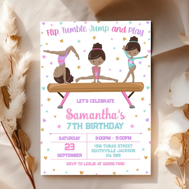 Invitation d'anniversaire de gymnastique Flip Tumb (Créateur téléchargé)
