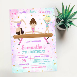 Invitation d'anniversaire de gymnastique Flip Tumb