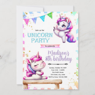 invitation d'anniversaire de gymnastique licorne