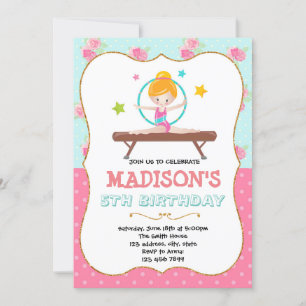 Invitation d'anniversaire de gymnastique mignonne