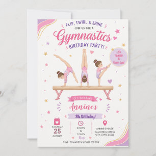 Invitation d'anniversaire de gymnastique pailletée
