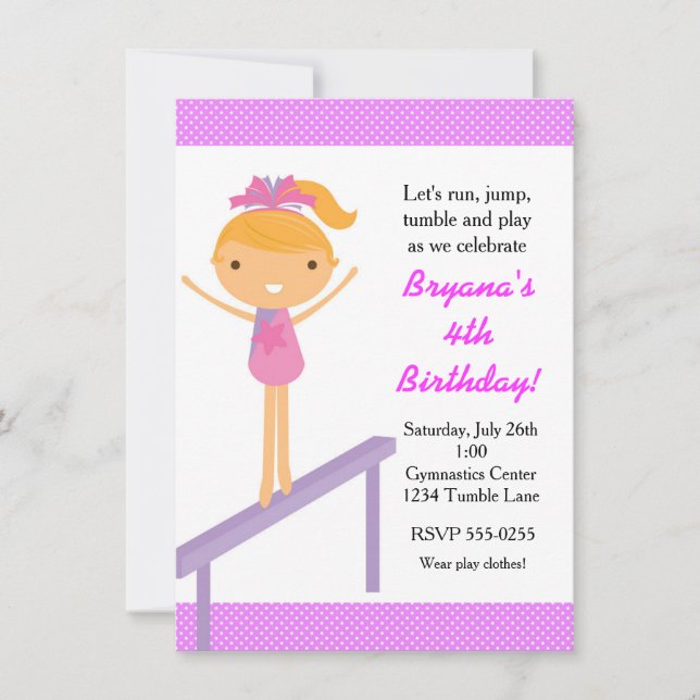 Invitation d'anniversaire de gymnastique pour fill (Devant)