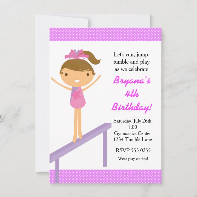 Invitation d'anniversaire de gymnastique pour fill (Devant)