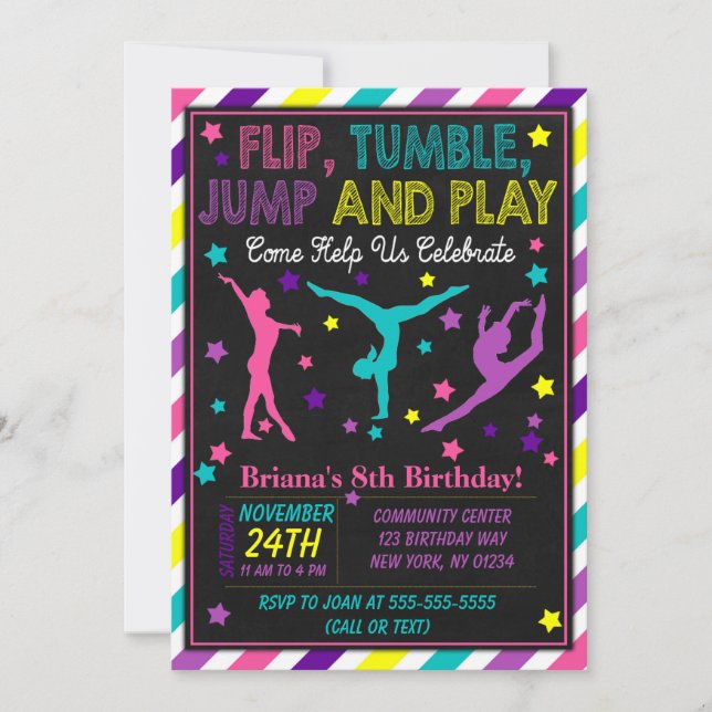Invitation d'anniversaire de gymnastique pour une  (Devant)