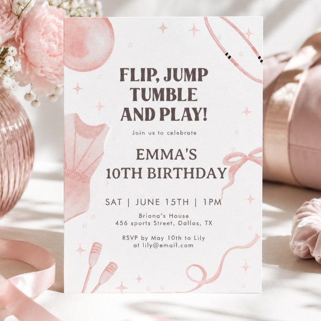 Invitation d'anniversaire de gymnastique rose fill (Créateur téléchargé)