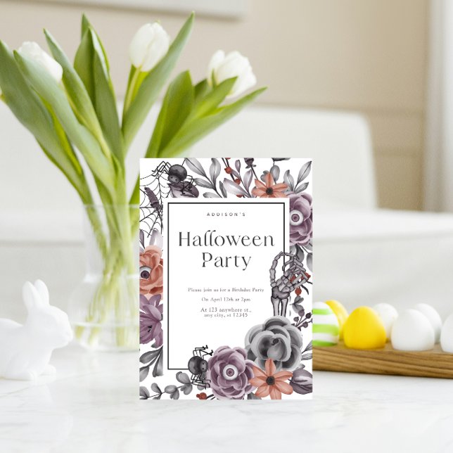 Invitation d'anniversaire de Halloween à fleurs ef (Créateur téléchargé)