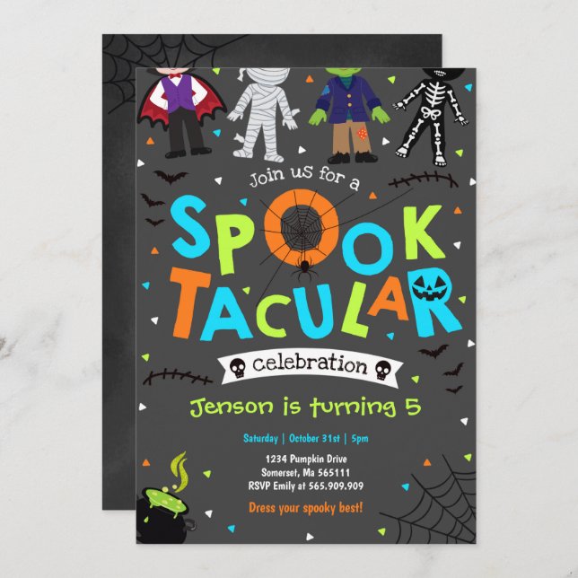 Invitation d'anniversaire de Halloween Spooktacula (Devant / Derrière)