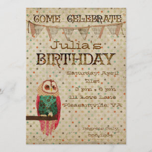 Invitation d'anniversaire de hibou de Rosa