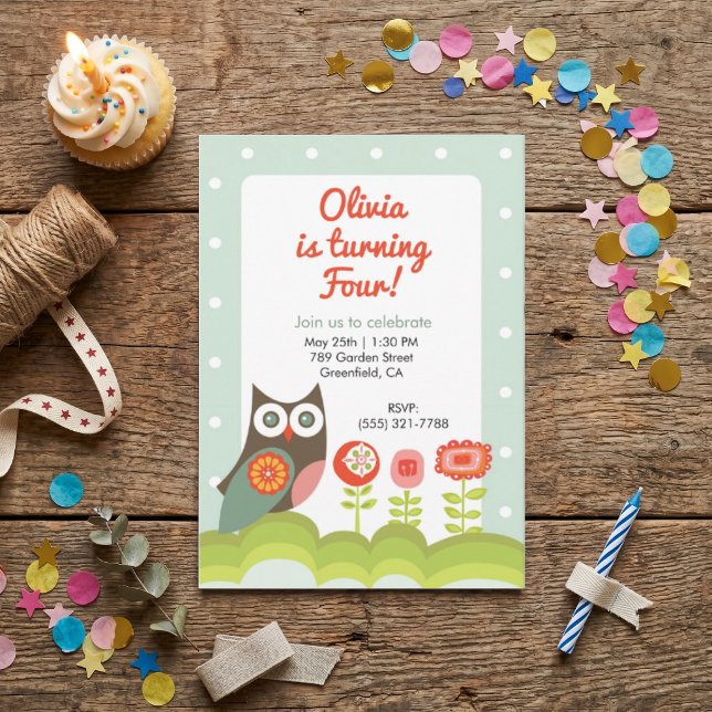 Invitation d'anniversaire de hibou pour les enfant (Créateur téléchargé)