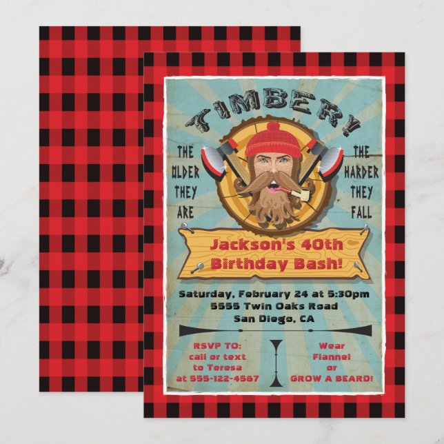 Invitation d'anniversaire de hipster avec barbe de (Devant / Derrière)