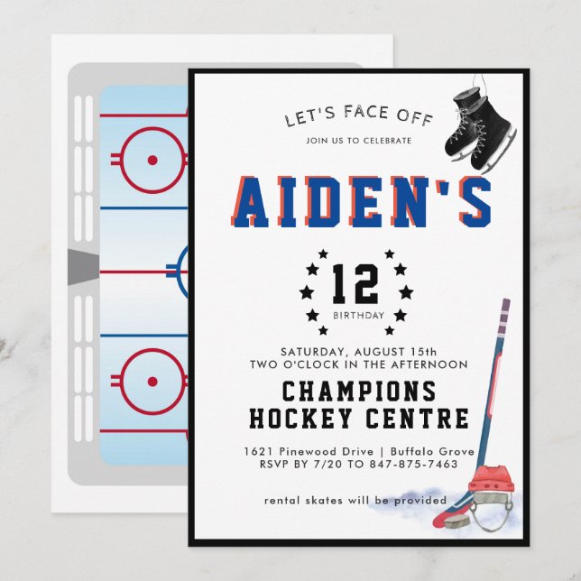 Invitation d'anniversaire de hockey (Devant / Derrière)