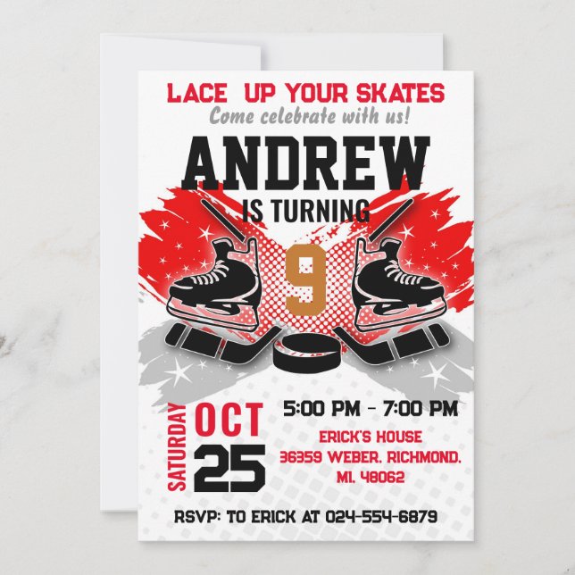 Invitation d'anniversaire de hockey personnel (Devant)