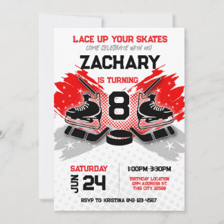 Invitation d'anniversaire de hockey RED