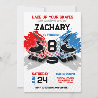 Invitation d'anniversaire de hockey RED et BLUE th
