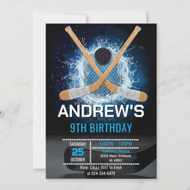 Invitation d'anniversaire de hockey simple personn (Devant)