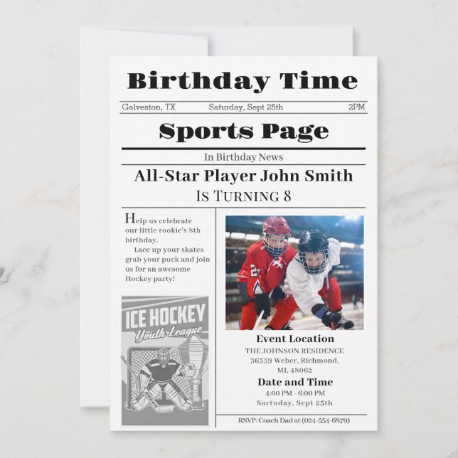 Invitation d'anniversaire de hockey sur glace pers (Devant)