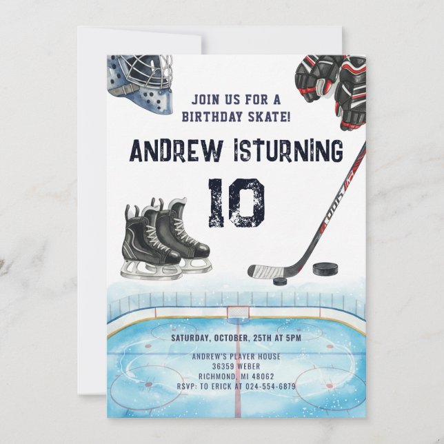 Invitation d'anniversaire de hockey sur glace pers (Devant)