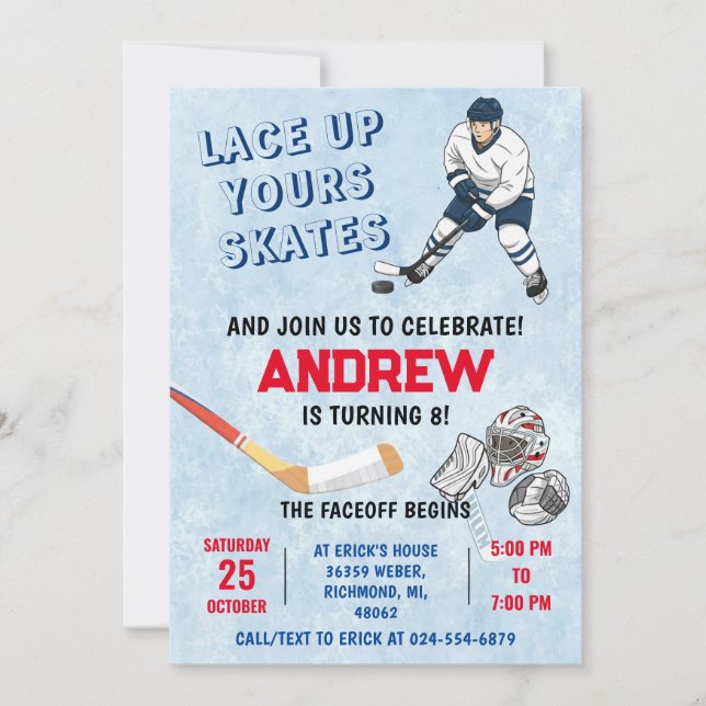 Invitation d'anniversaire de hockey sur glace pers (Devant)