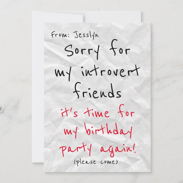 Invitation d'anniversaire de Introvert - Drôle Inv (Devant)
