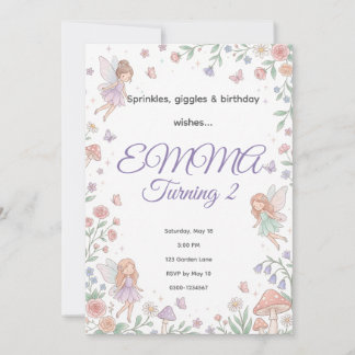 Invitation d'anniversaire de jardin de fées pastel