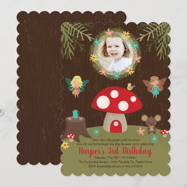 Invitation d'anniversaire de jardin enchanté (Devant / Derrière)