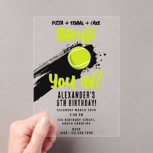 Invitation d'anniversaire de jeu de tennis sportif