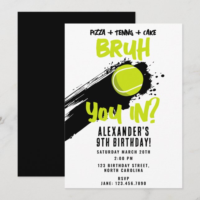 Invitation d'anniversaire de jeu de tennis sportif (Devant / Derrière)