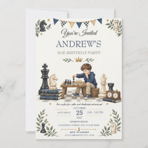 Invitation d'anniversaire de jeu d'échecs à l'aqua