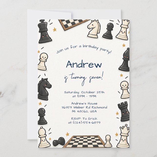 Invitation d'anniversaire de jeu d'échecs numériqu (Devant)