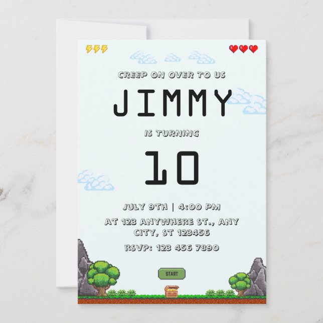 Invitation d'anniversaire de jeu Pixel (Devant)
