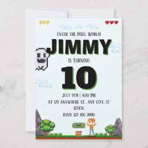 Invitation d'anniversaire de jeu pixel pour garçon
