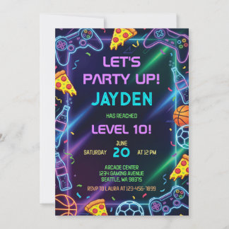 Invitation d'anniversaire de jeu vidéo, fête de je