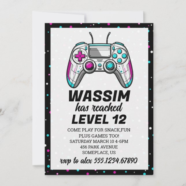 Invitation d'anniversaire de jeu vidéo Gamer Level (Devant)