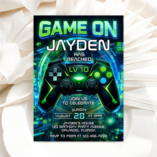 Invitation d'anniversaire de jeu vidéo Level up Ga (Créateur téléchargé)