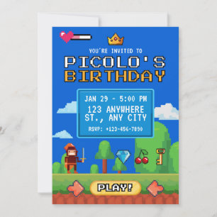 Invitation d'anniversaire de jeu vidéo rétro 8 bit