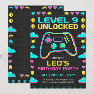 Invitation d'anniversaire de jeu vidéo rétro Pixel