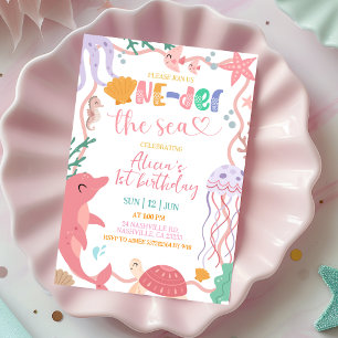Invitation d'anniversaire de jolis animaux marins 