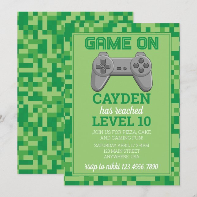 Invitation d'anniversaire de joueur de jeu vidéo n (Devant / Derrière)