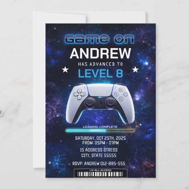 Invitation d'anniversaire de Joueur de Vidéo Perso (Devant)