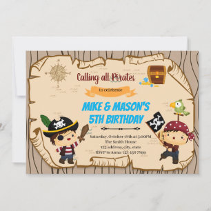 Invitation d'anniversaire de jumeaux pirates