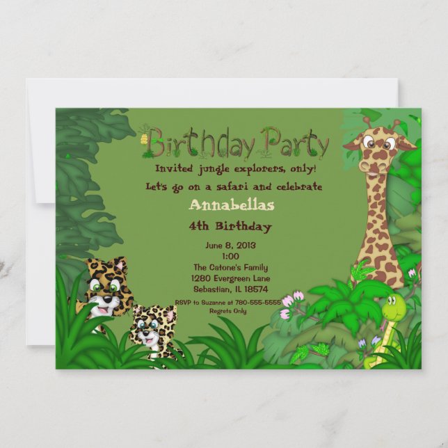 Invitation d'anniversaire de jungle de safari (Devant)