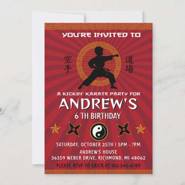 Invitation d'anniversaire de karaté Kung Fu person (Devant)