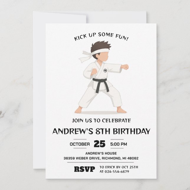 Invitation d'anniversaire de karaté martial person (Devant)