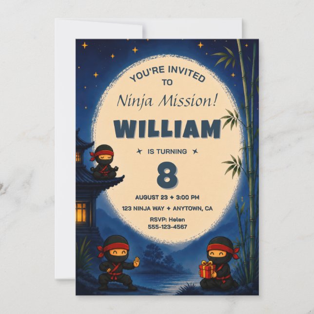 Invitation d'anniversaire de karaté ninja (Devant)
