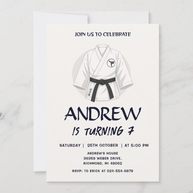 Invitation d'anniversaire de karaté pour garçons (Devant)