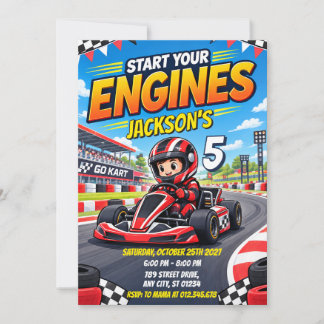 Invitation d'anniversaire de karting de voiture de