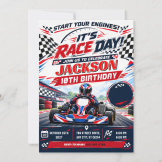 Invitation d'anniversaire de karting moderne perso