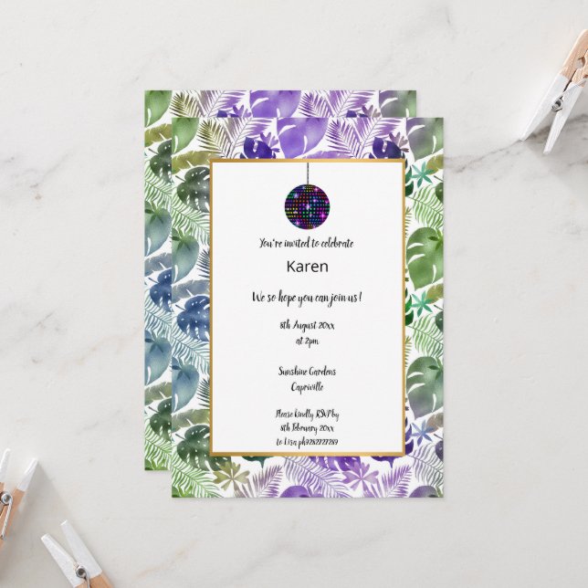 INVITATION D'ANNIVERSAIRE DE LA BALLE TROPICALE DE (Devant/Arrière en situation)