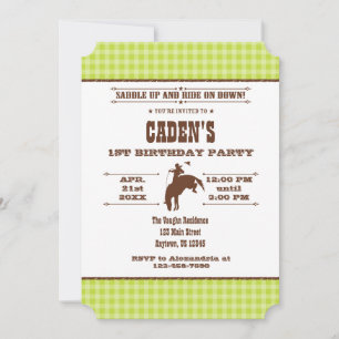 Invitation d'anniversaire de la Cowboy Green Plaid