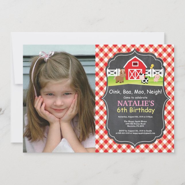 Invitation d'anniversaire de la ferme au tableau n (Devant)